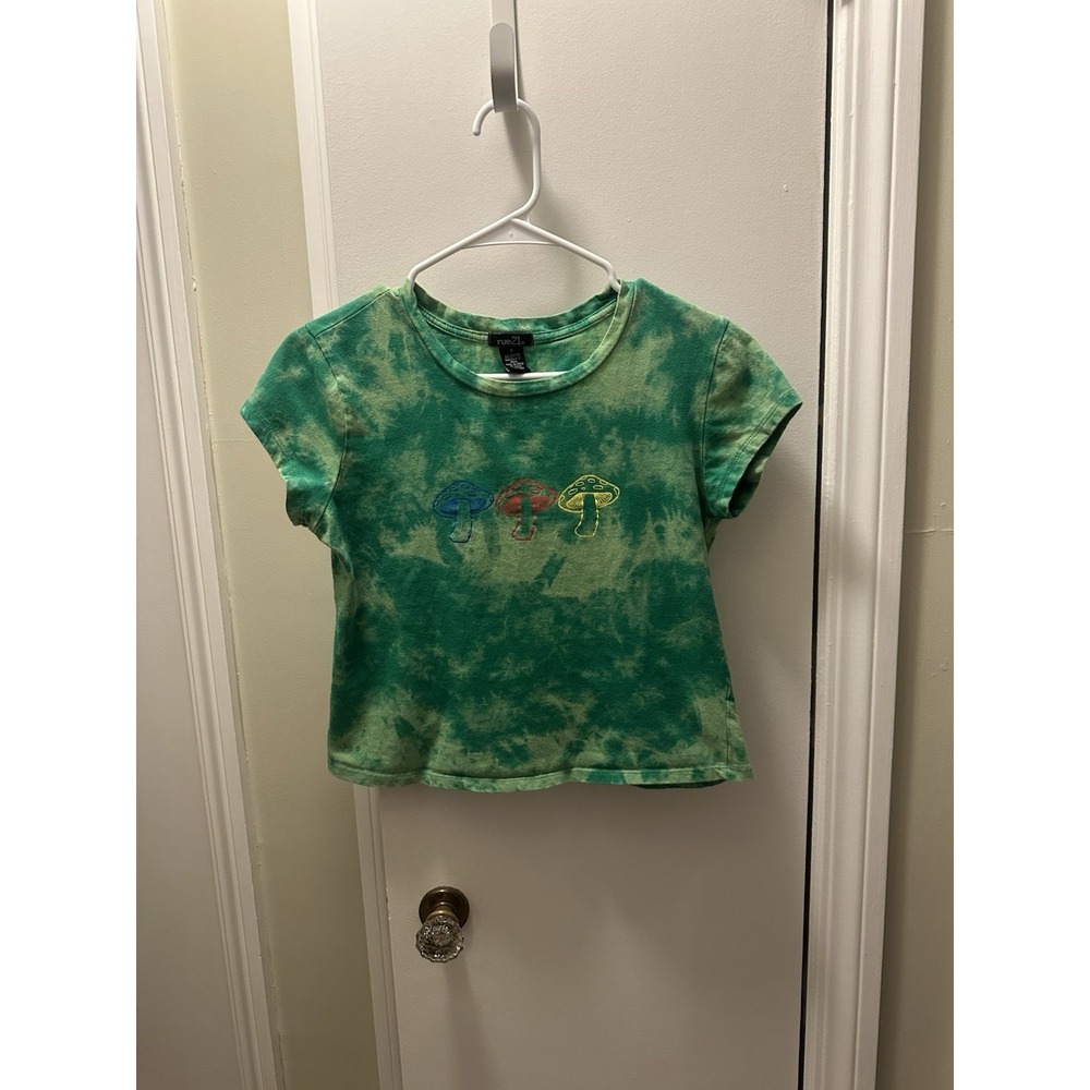 Y2K Style Baby Tee W Cropped Fit And Soft Stretch Features Mushroom Graphic